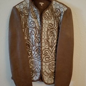 Tan leather Reba jacket with studs and crochet
